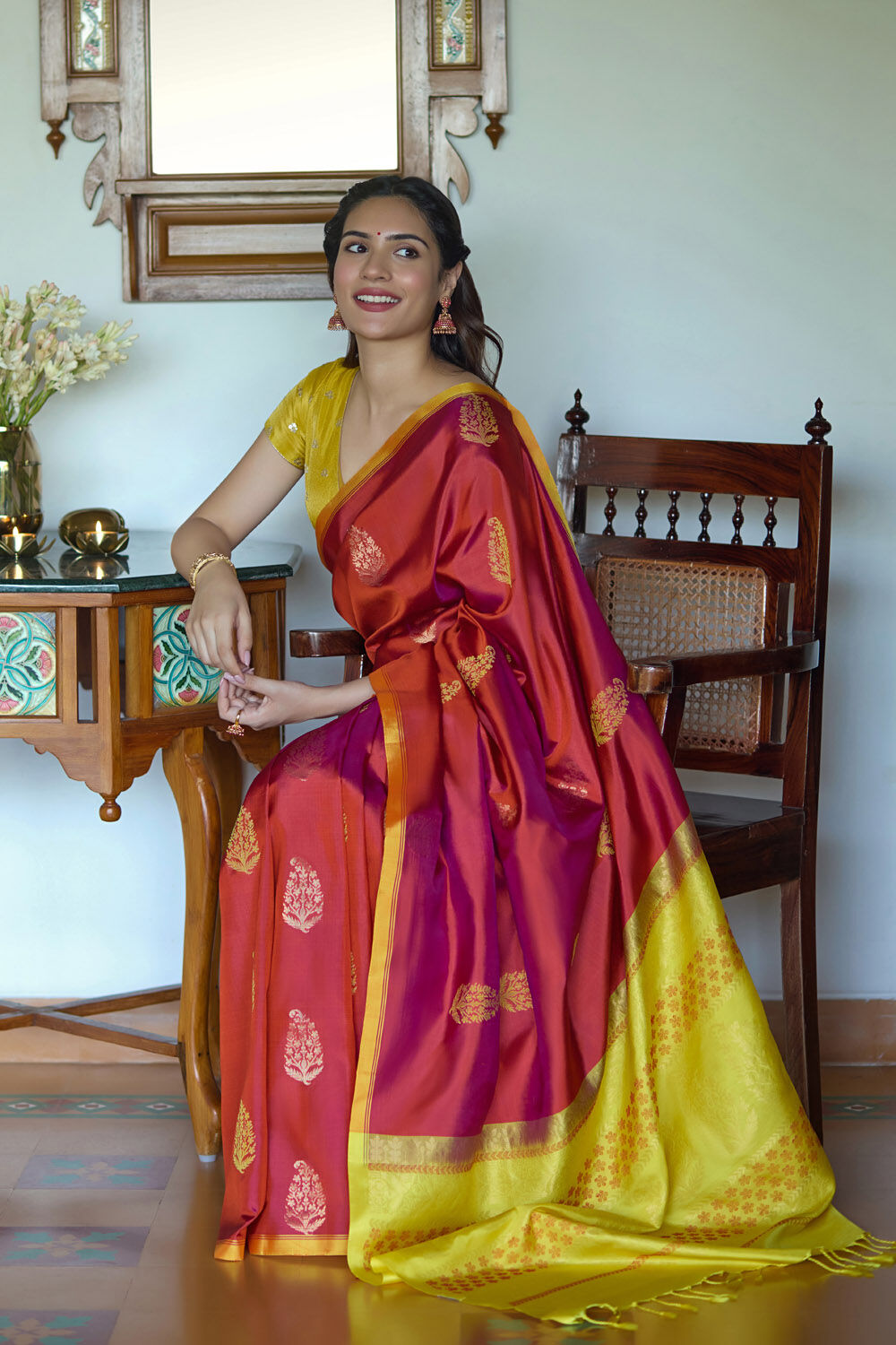 Handloom Golden Orange Pure Chanderi Silk Saree With Tissue Border –  WeaverStory