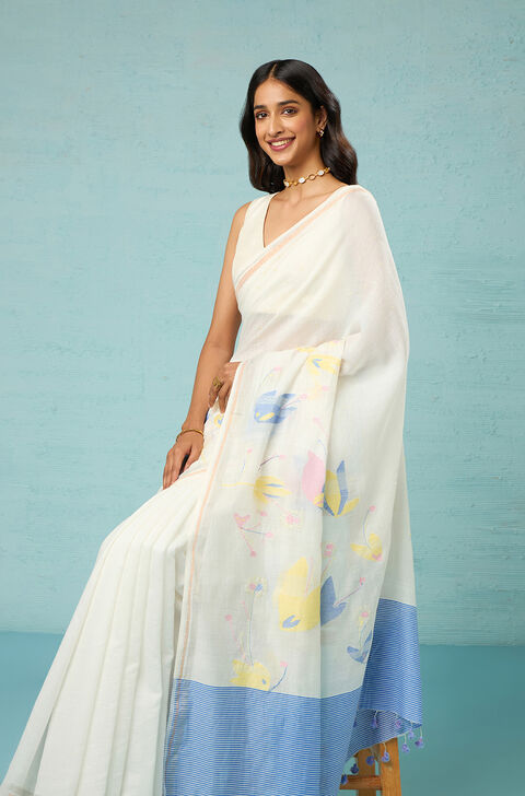 Pure Khadi Cotton Jamdani Saree Cotton Saree with Running Blouse Cotton  Weaving sari Indian Sari Dress Gifts Wedding Wear Women Festive