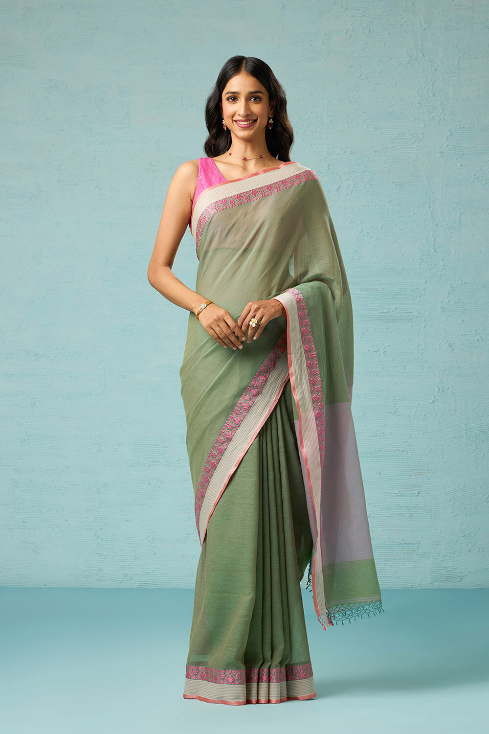 Green Mulmul Cotton Soft Saree With Zari|Haryali Chhaya|Suta