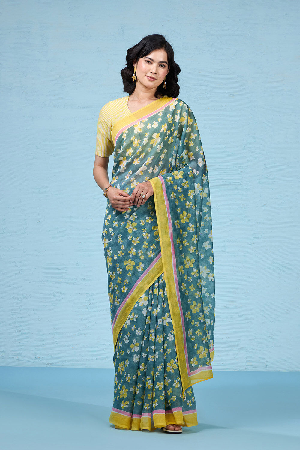 Navy Blue Printed Georgette Party Wear Saree Online | Bagtesh Fashion