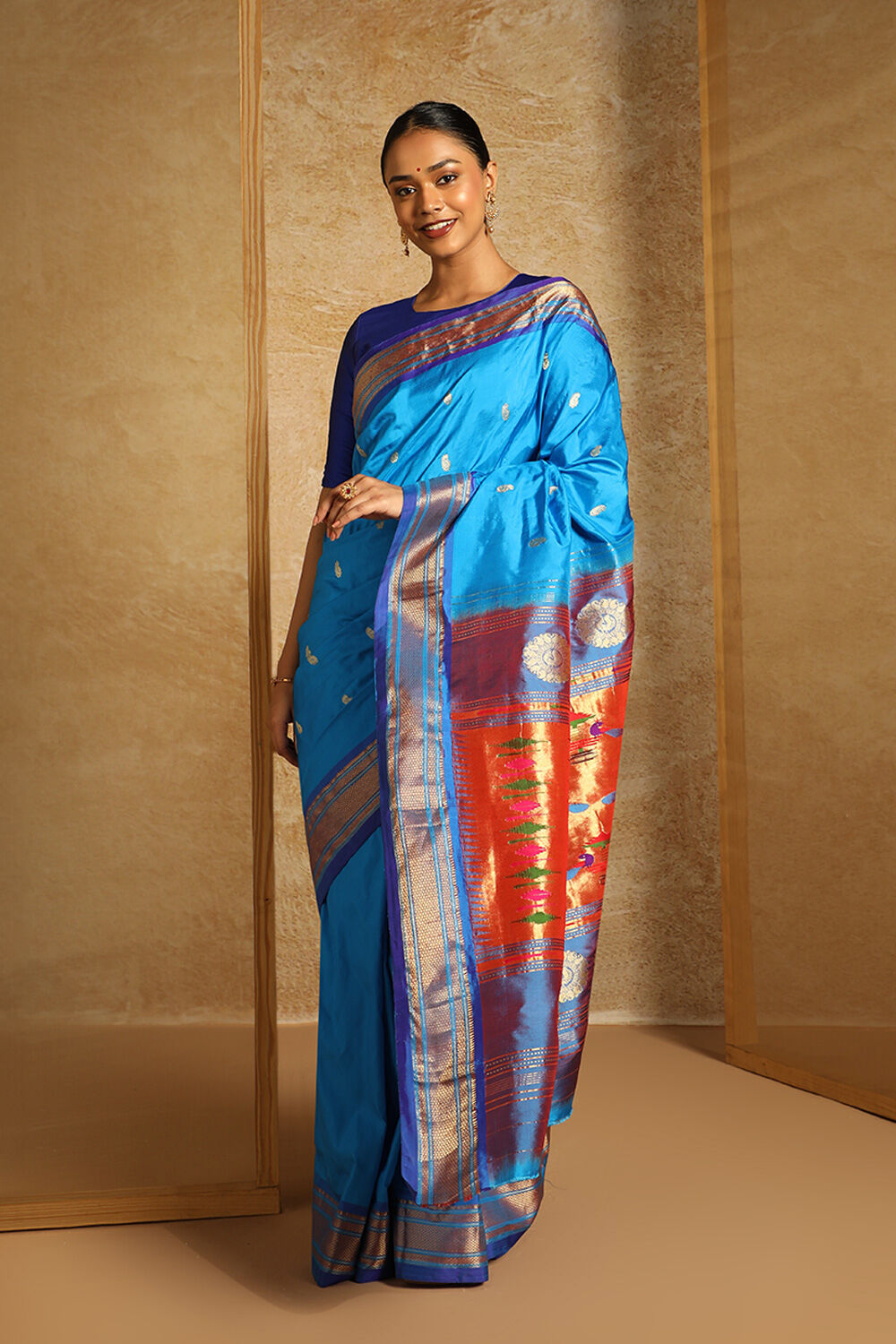 Printed Cobalt Blue Paithani Saree, 6 m (with blouse piece) at Rs 27550.00  in Pune