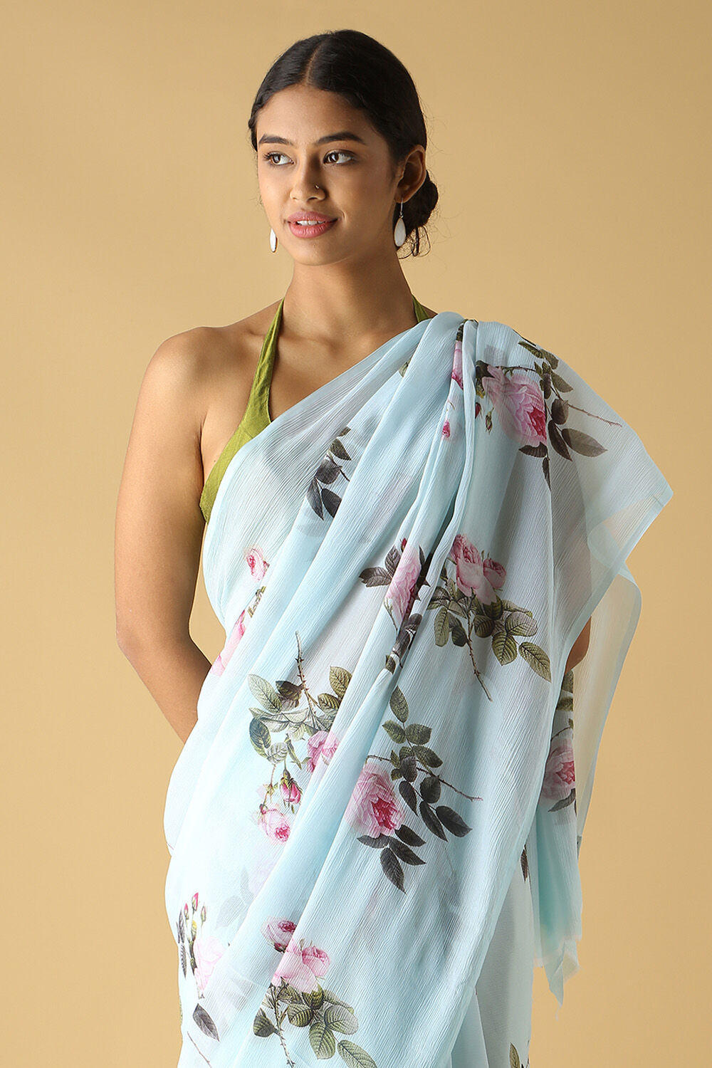 Pure Chiffon Saree Powder blue