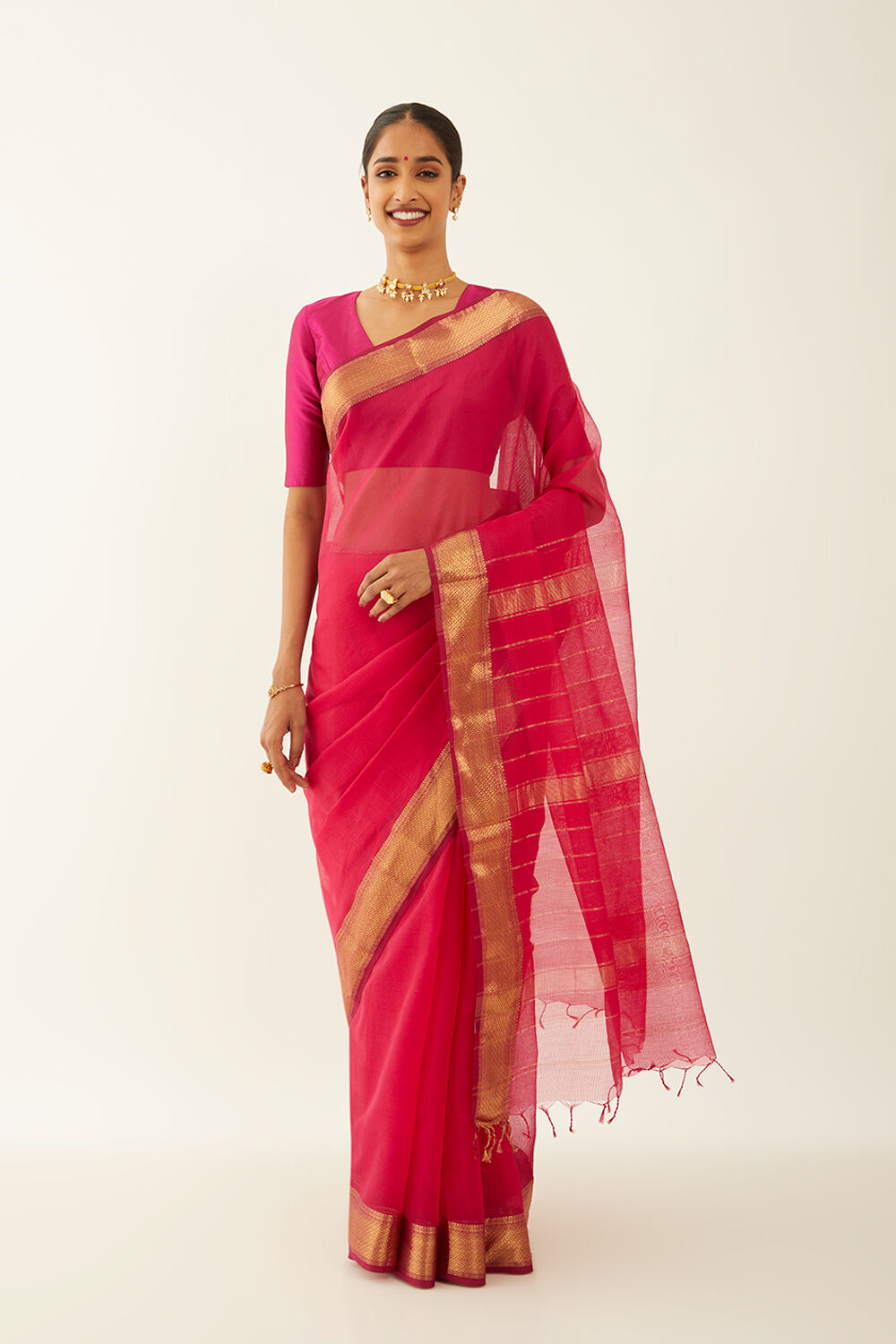 Pink Pure Silk Cotton Maheshwari Saree