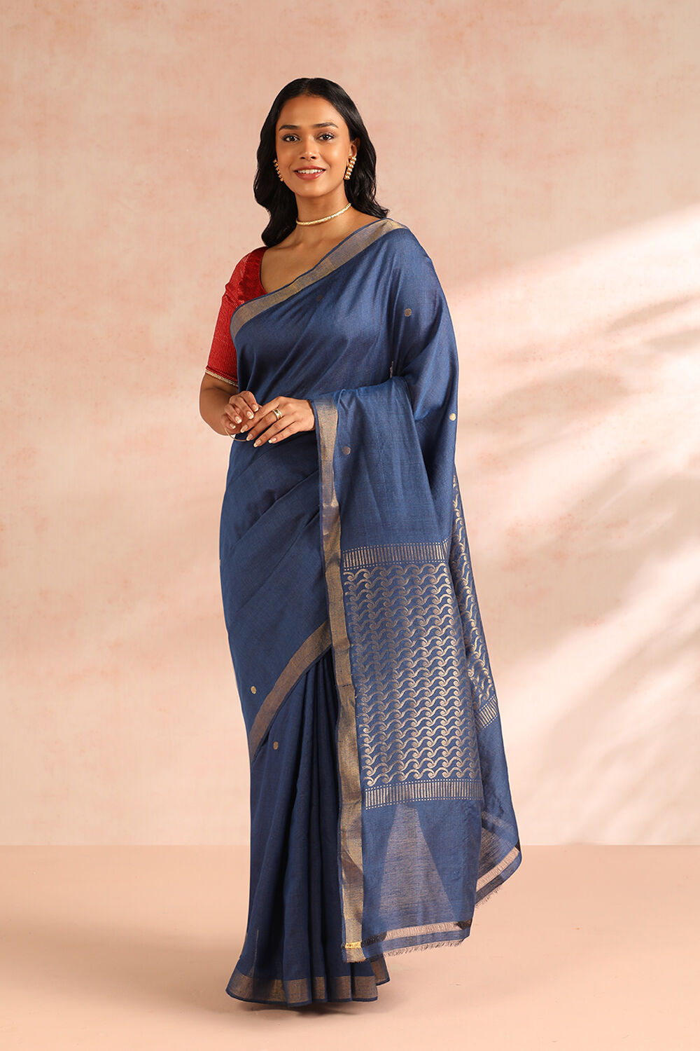 Buy Zari Woven Navy Blue Color Tussar Silk Saree Festive Wear Online at  Best Price | Cbazaar