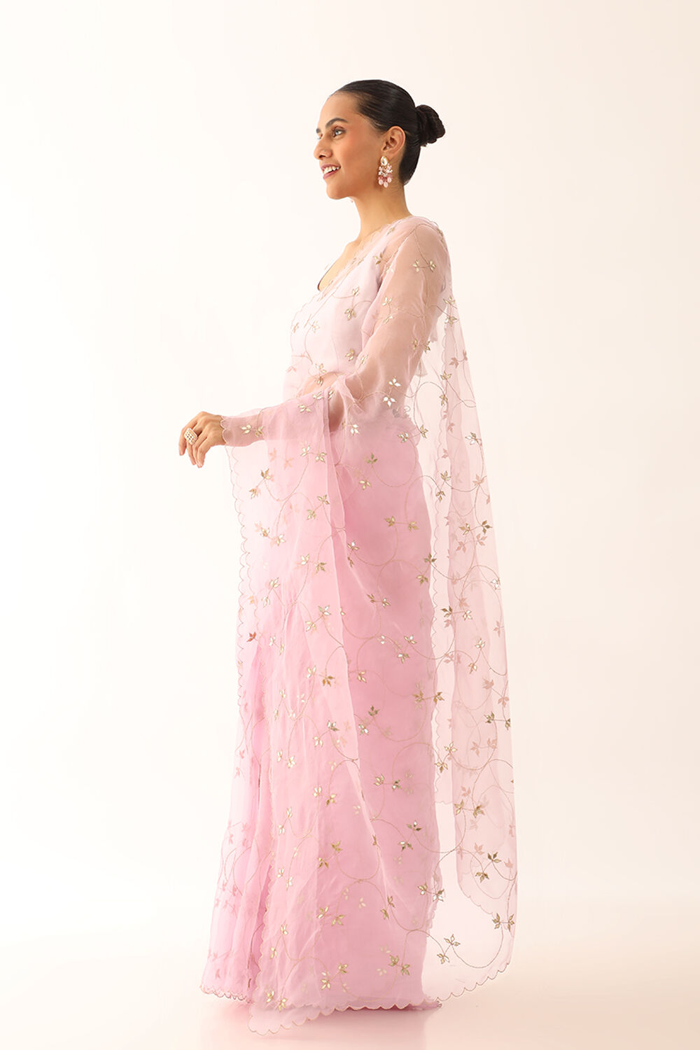 Buy Onion Pink Gota Patti Embrodiered Saree In Chanderi Silk With Diagonal  Zari Weave And Unstitched Blouse Piece