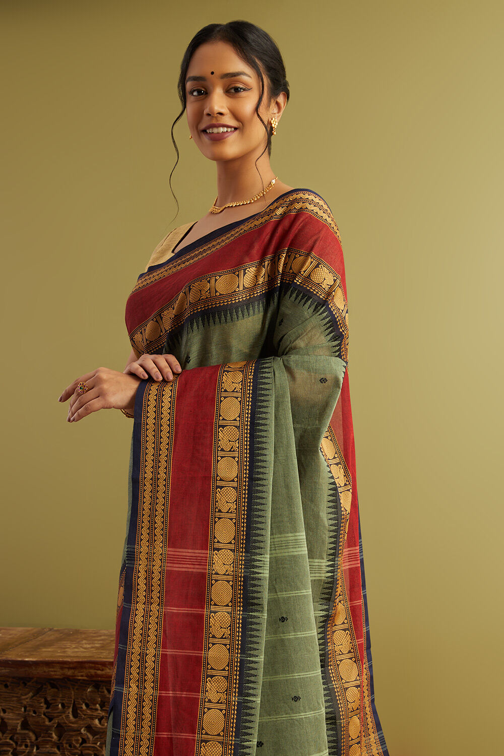 Chestnut Brown Pure South Cotton Handloom Kovai Cora Saree – BharatSthali