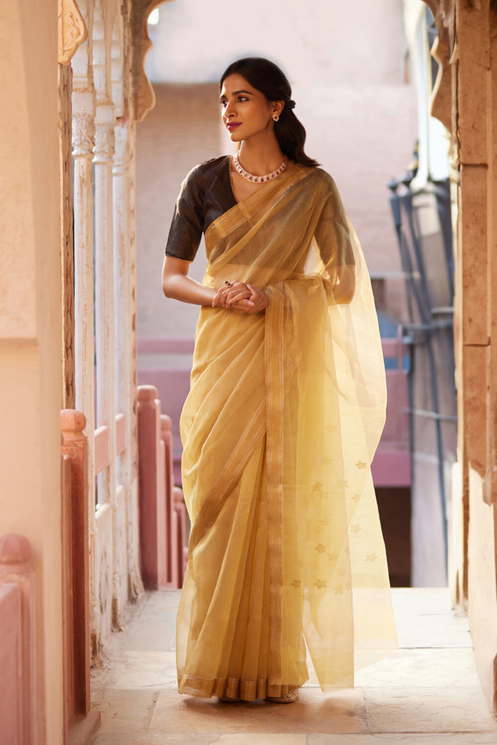 Abho Rust Tissue Chanderi Saree