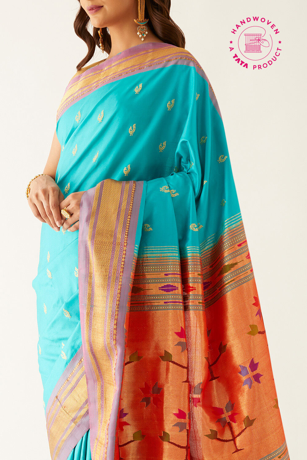 Blue Pure Silk Cotton Woven Maheshwari Saree | Taneira Online Store