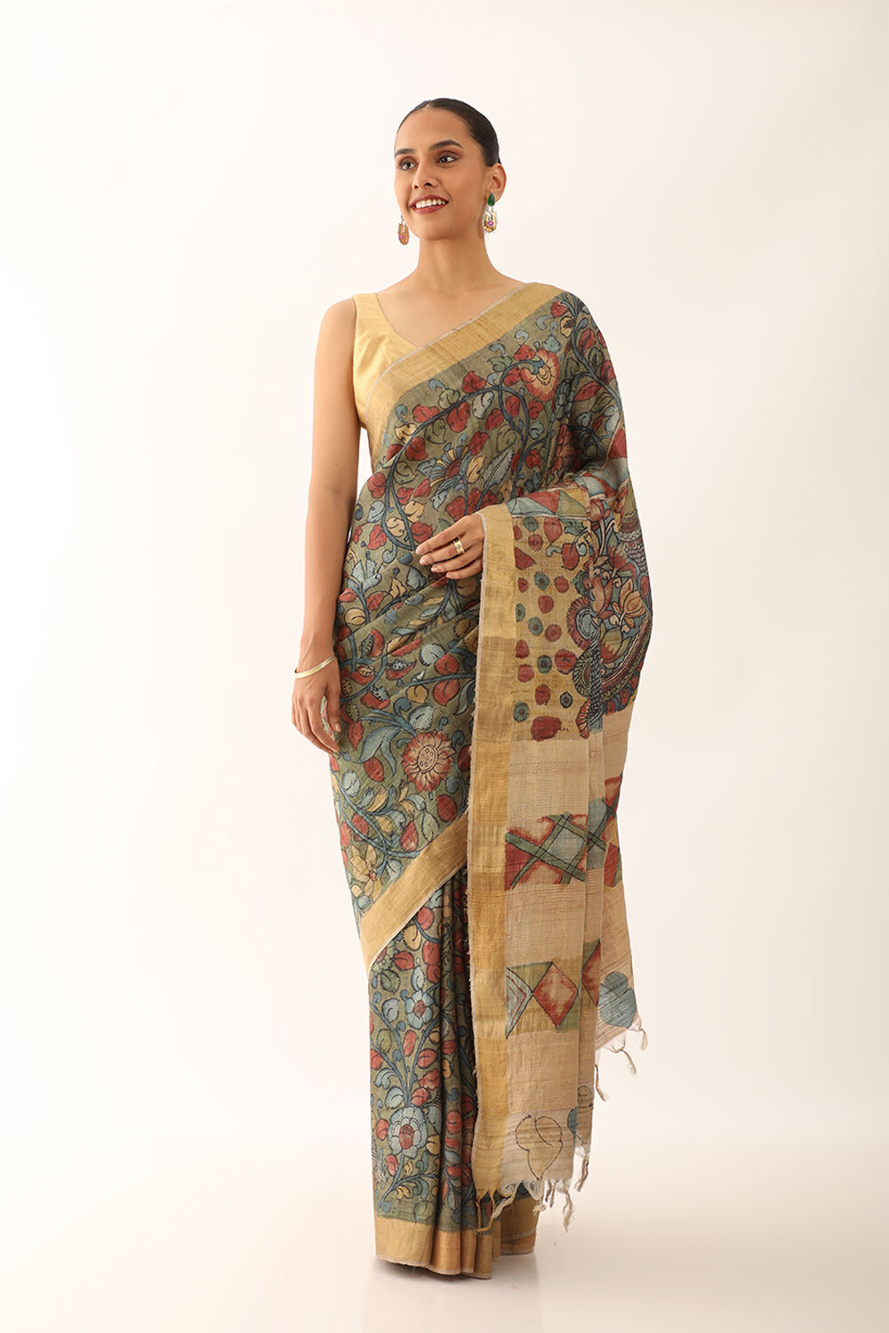 Beautiful Designer Soft Kalamkari Print Tussar Silk Saree