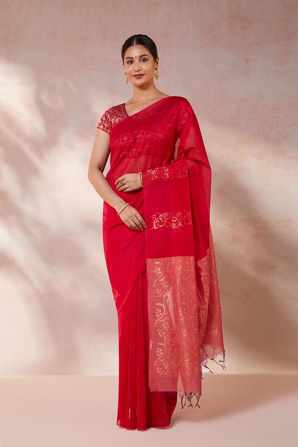 Pink Pure Silk Cotton Woven South Saree | Taneira Online Store