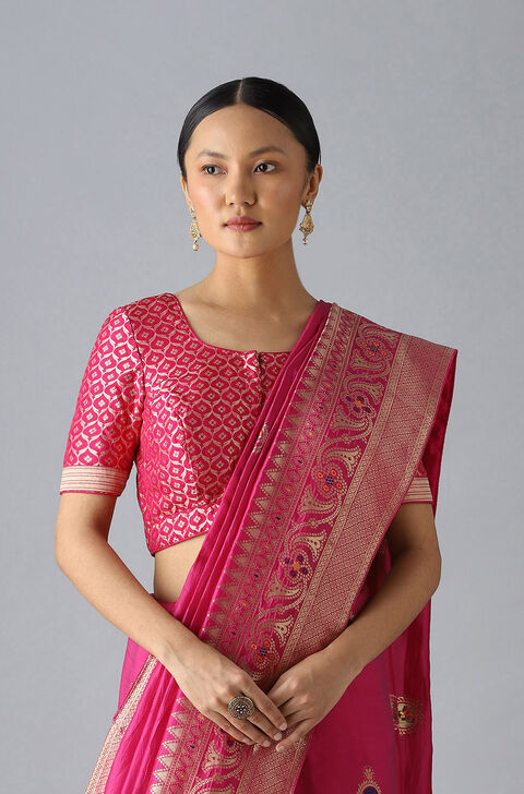 Women Blue & Pink Traditional saree of bengal cotton without Blouse  material