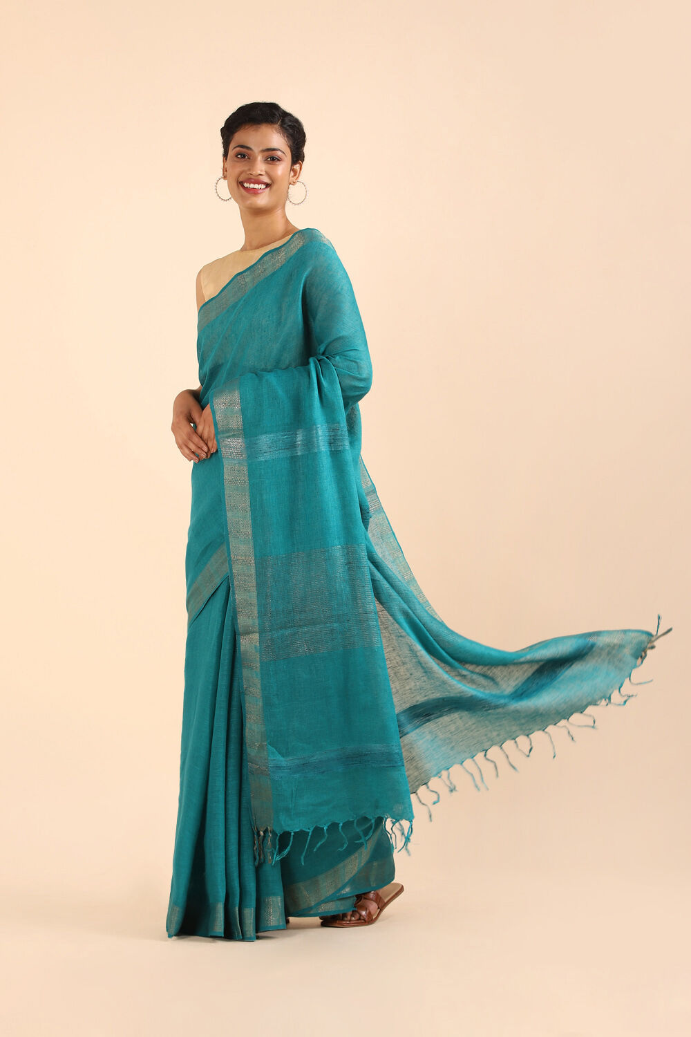 Cyan | Bhagalpuri handloom saree - Comfortable and easy to drape – AaMe