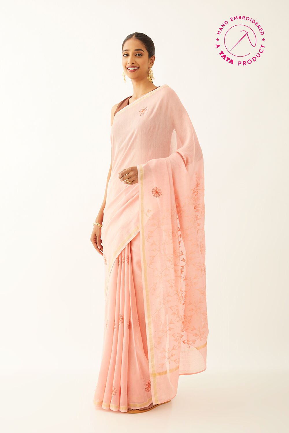 Buy Lavender Lucknowi Saree online - Uttariya