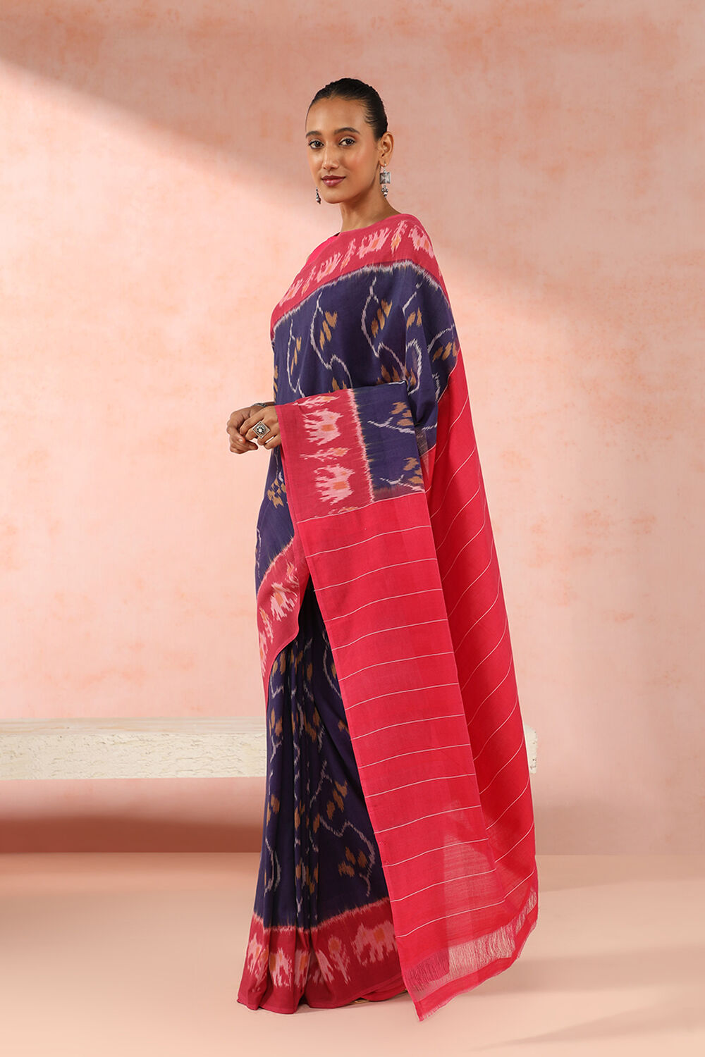 Buy BHS Women's Ikat Cotton Saree With Blouse Piece  (saree123576_Multicolour) at Amazon.in