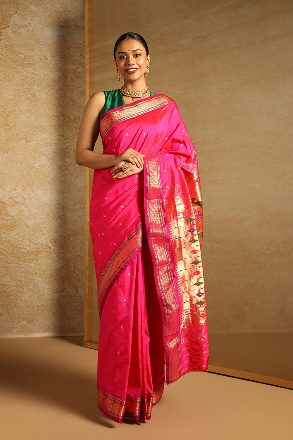 Light Pink Golden Zari Weaving Work Paithani Saree