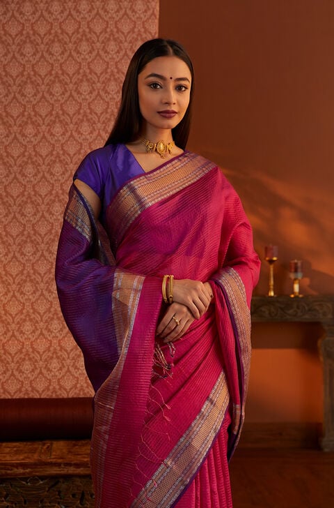 Saadhya - साध्या Maheshwari Handloom Silk by Cotton Saree