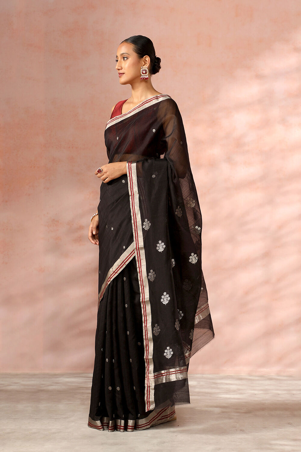 Black Chanderi Silk Saree- Indian Clothing in Denver, CO and Aurora, CO-  India Fashion X