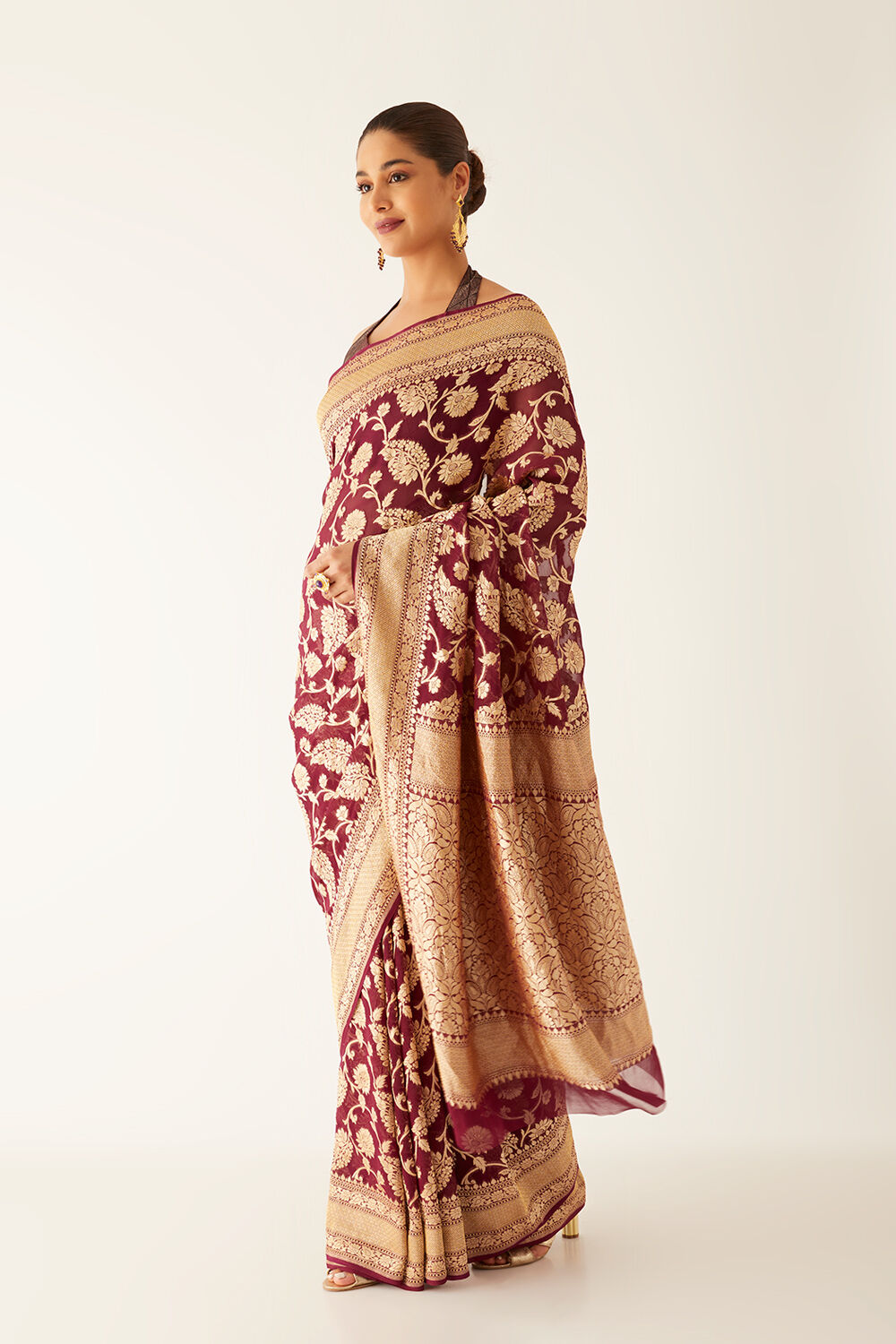 Silk Linen Banarasi Brocade Weaving Handloom Saree American Purple Color  with Blouse-Indiehaat – Indiehaat.com