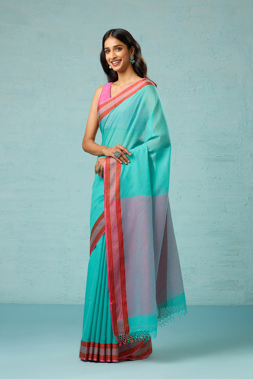 Skyblue Bengal Handloom Cotton Saree(Without Blouse) SM250425 | Cotton saree,  Saree designs, Pretty outfits