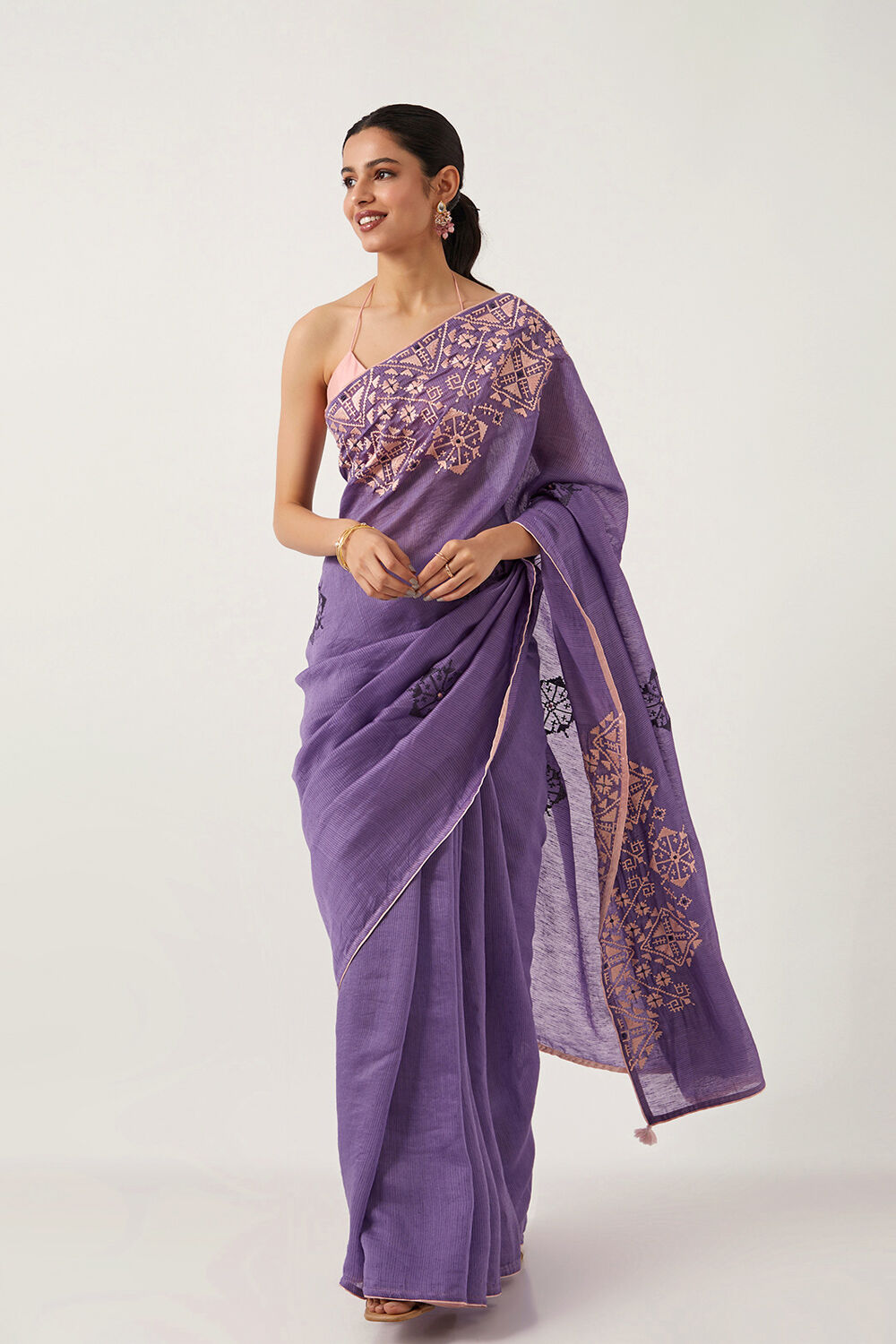 Purple Embroidered Pallu Lycra Saree 4951SR13