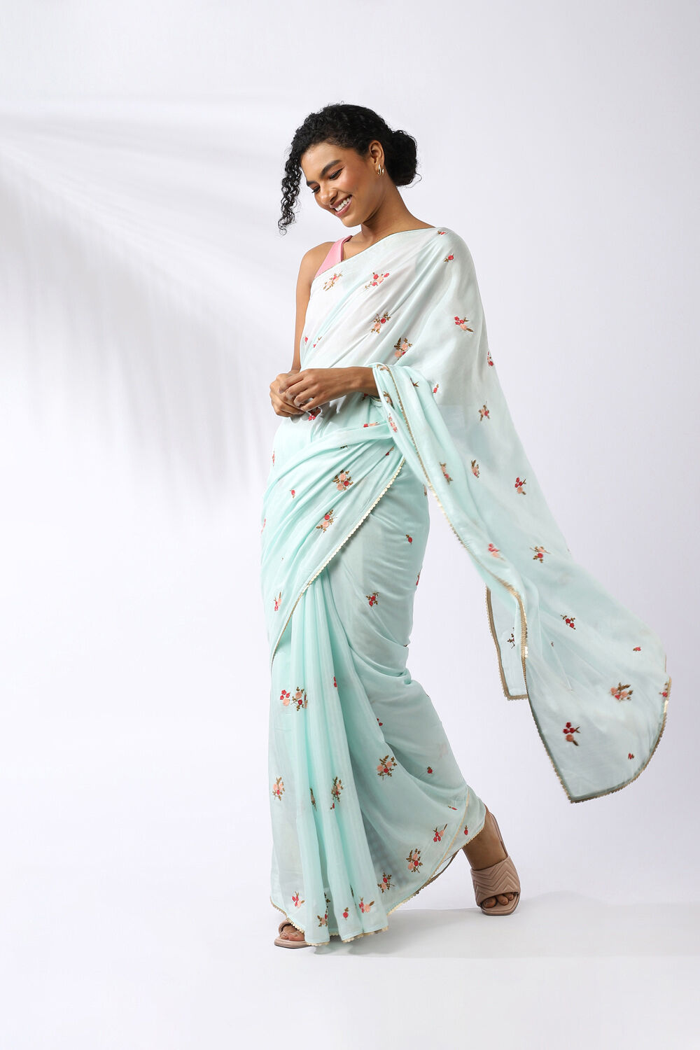 Sky Blue Color Pure Chanderi Silk Solid Handloom Saree – BharatSthali