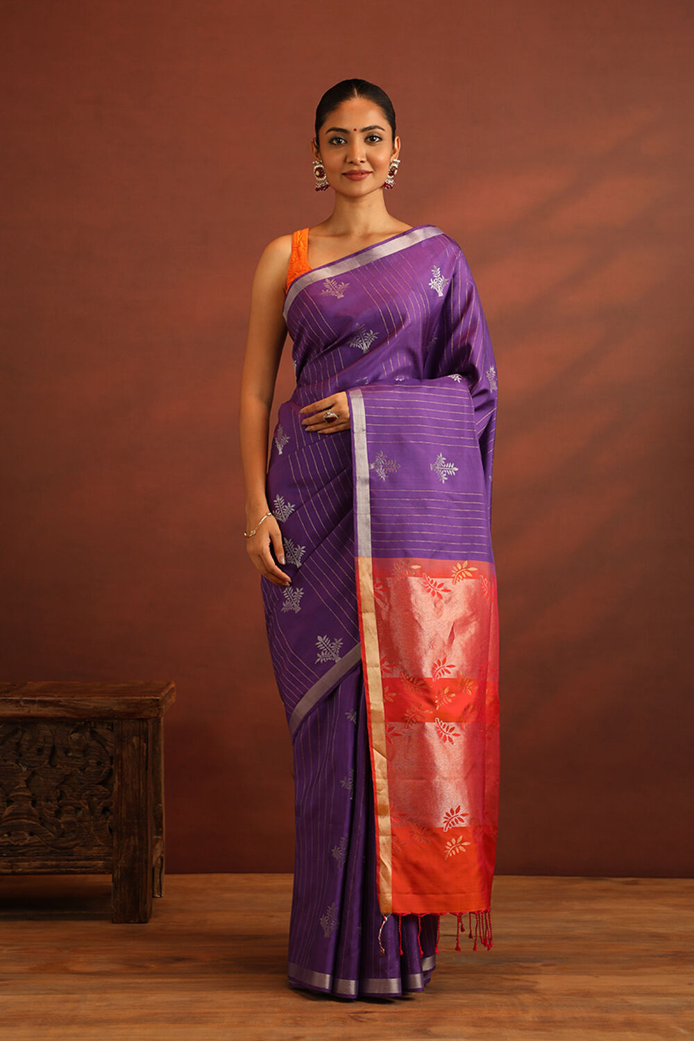 Refreshing Purple And White Colored Printed Pure Soft Silk Saree