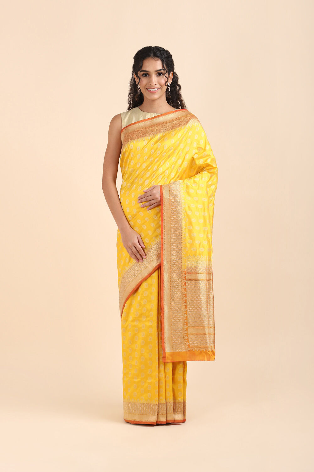 Buy Yellow Pure Georgette Banarasi Saree Online | Taneira | Taneira