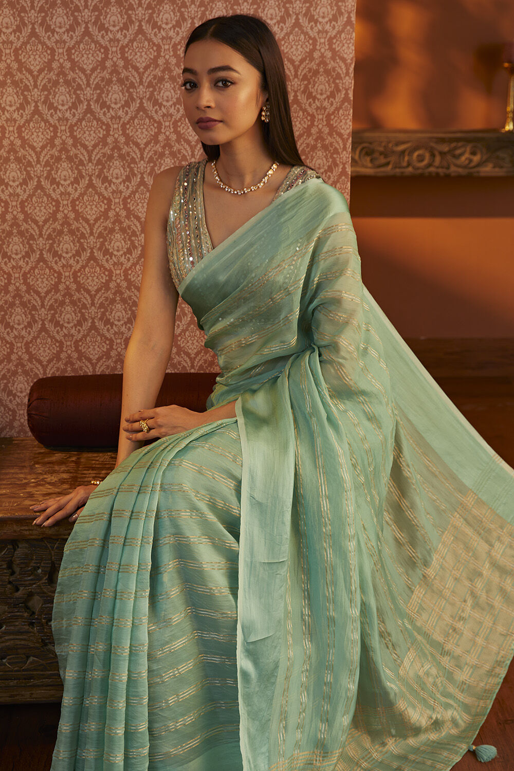 Buy Flip The Style Women Sea Green Solid or Plain Georgette Bollywood Saree,  5.5 m Online at Best Prices in India - JioMart.