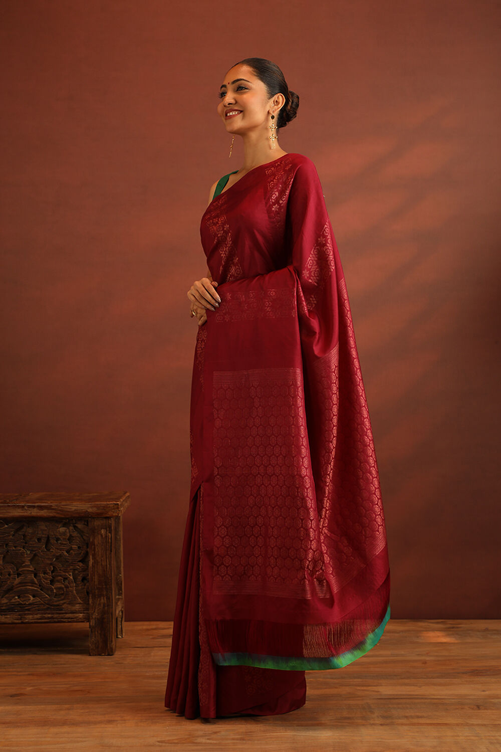 Dark Red Silk Printed Saree With Blouse - Vishal Prints - 4000115