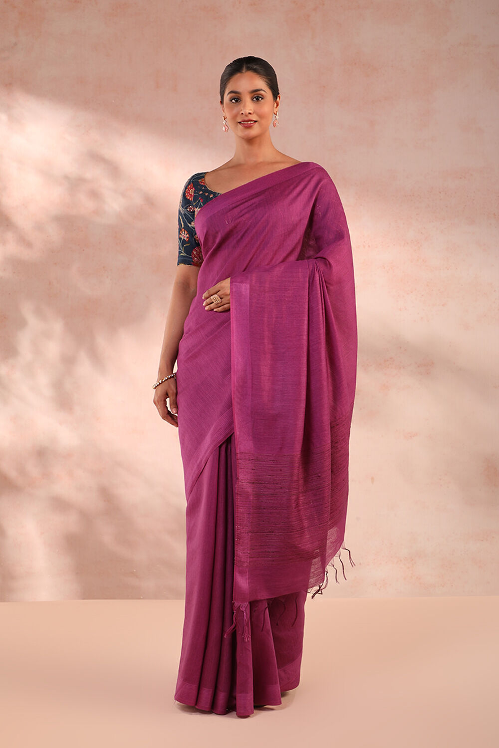 Pure Bhagalpur Tussar Silk Saree (Silk Mark) - Beige with Madhubani Ha –  Maharani Collections