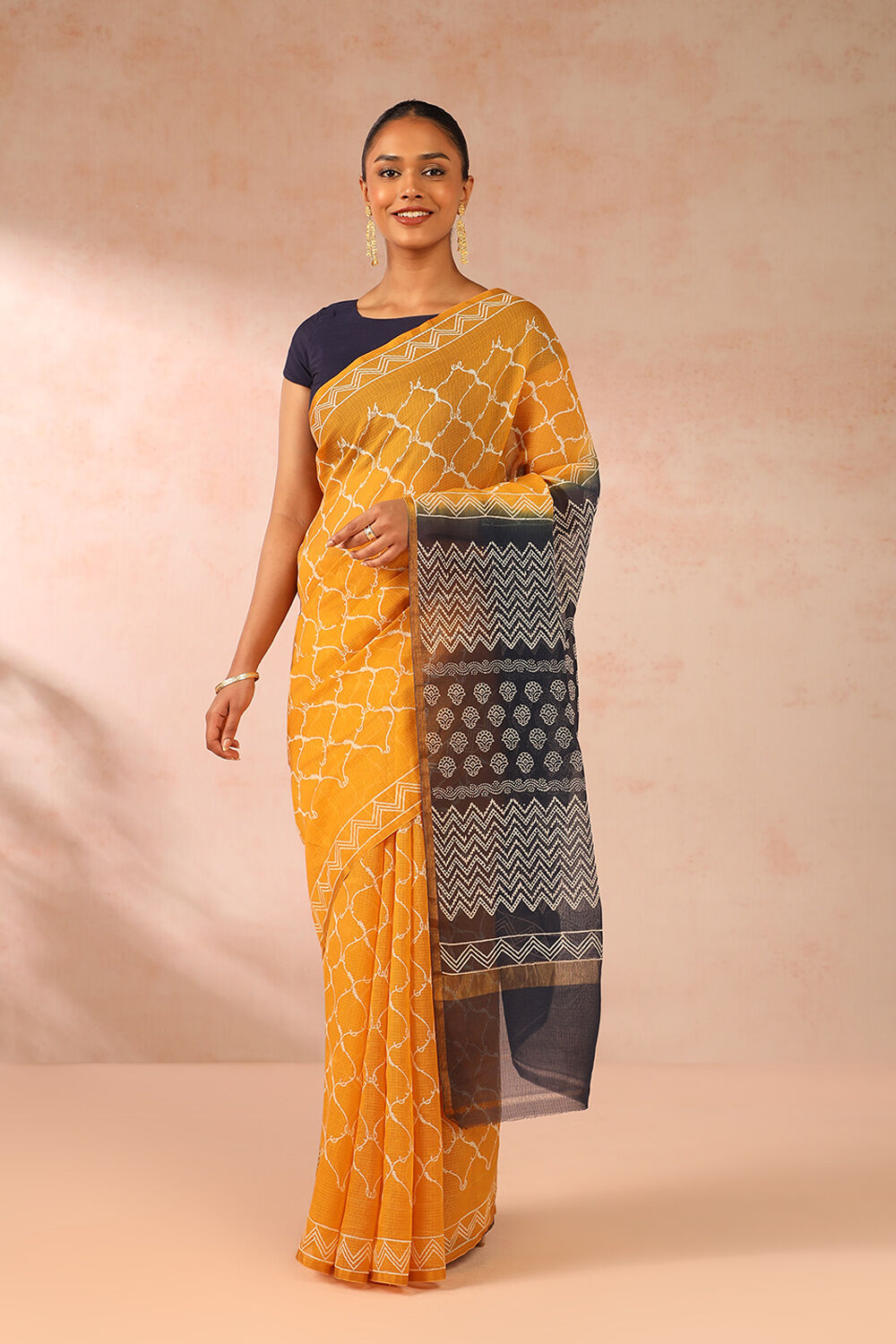 Kota Silk Jamdani Jaal Yellow Saree With Attached Paithani Border |  Kankatala