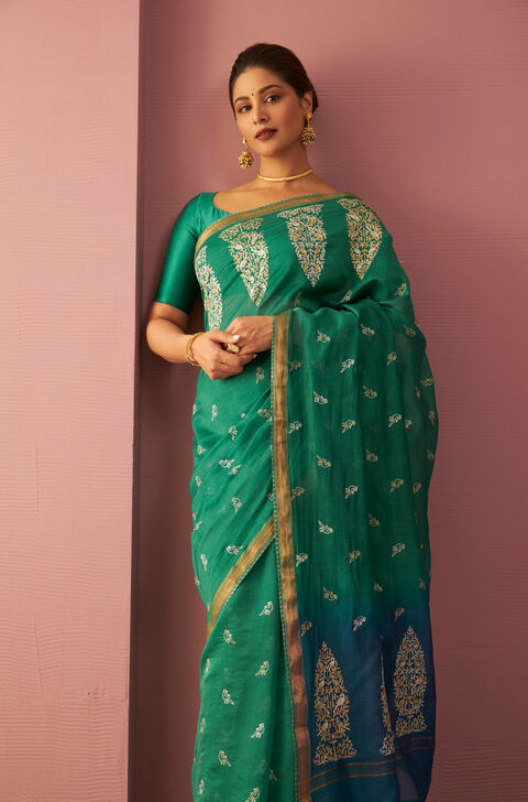 Buy Teal Sarees for Women by VISIT WEAR Online