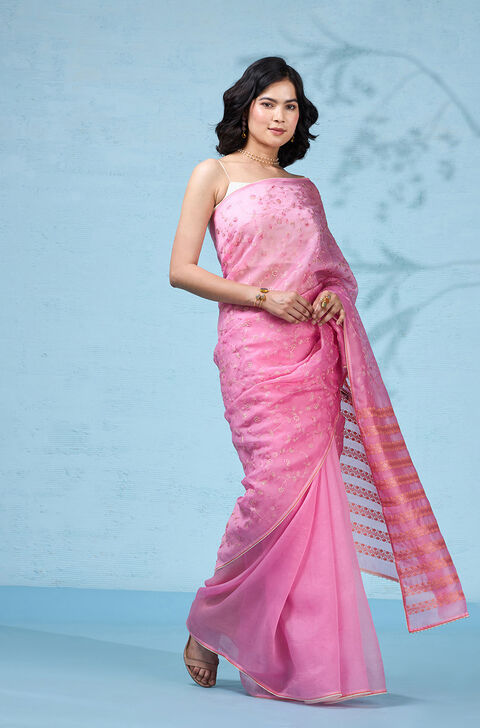 Organza Beautiful Designer Ruffle Saree With Embroidery Work And