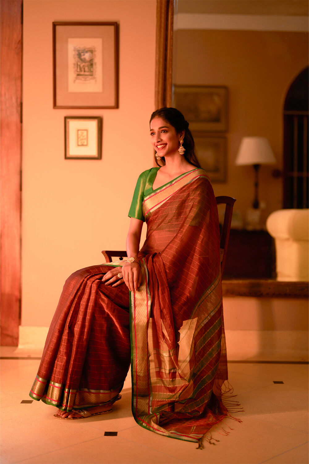 Green Maheshwari Silk Cotton Saree Online | Handloom for Women