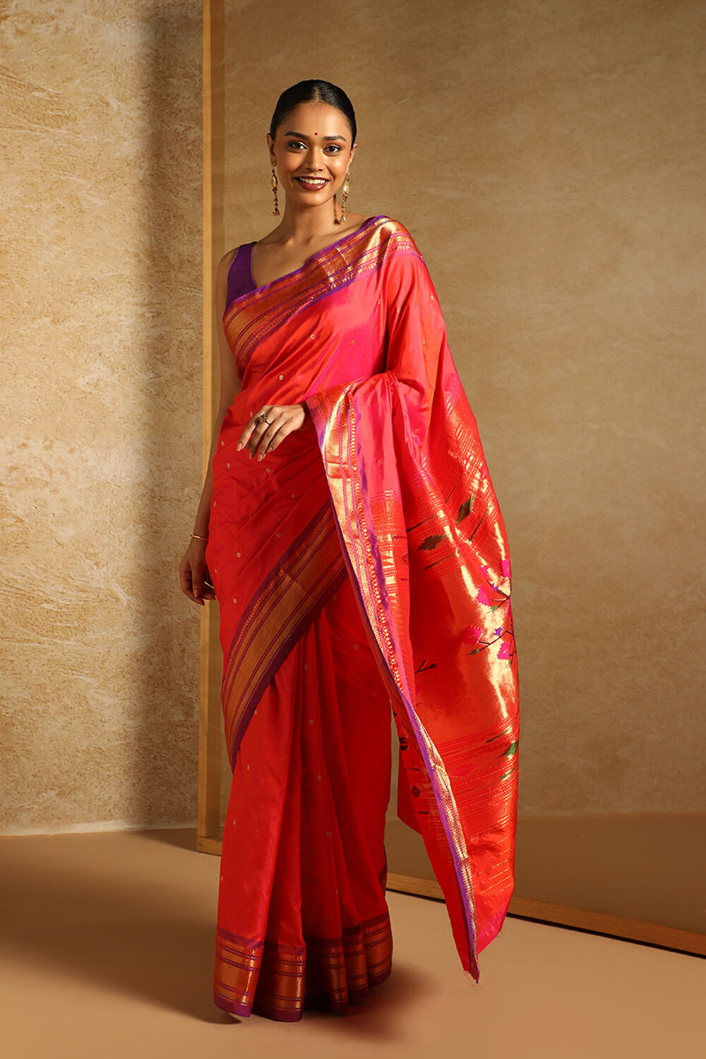 Pure Paithani sarees | latest paithani silk handloom saree with zari border  saree design online from weavers | PTNP0000057