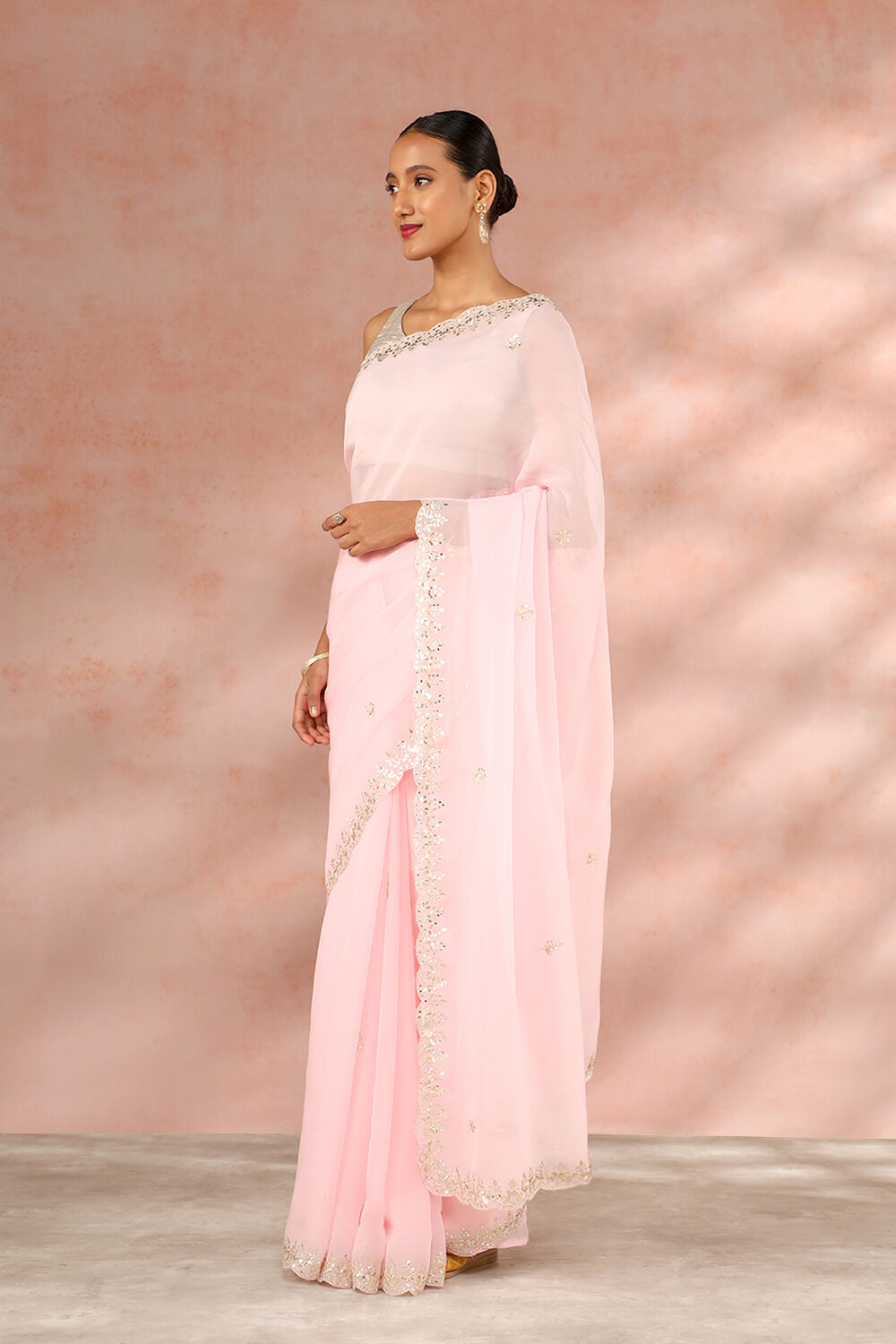 Pure Georgette Gota Patti Saree in Shaded Pink and Red : SJN7322