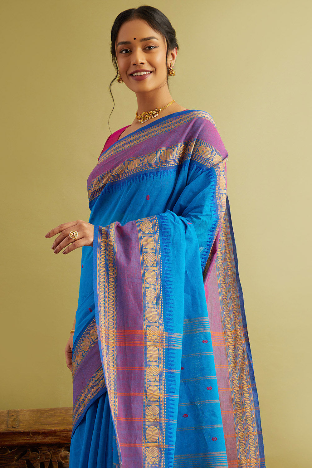 Gadwal Zari Border Bhagyanagar Cotton Saree 1 - Shagun Silks & Sarees