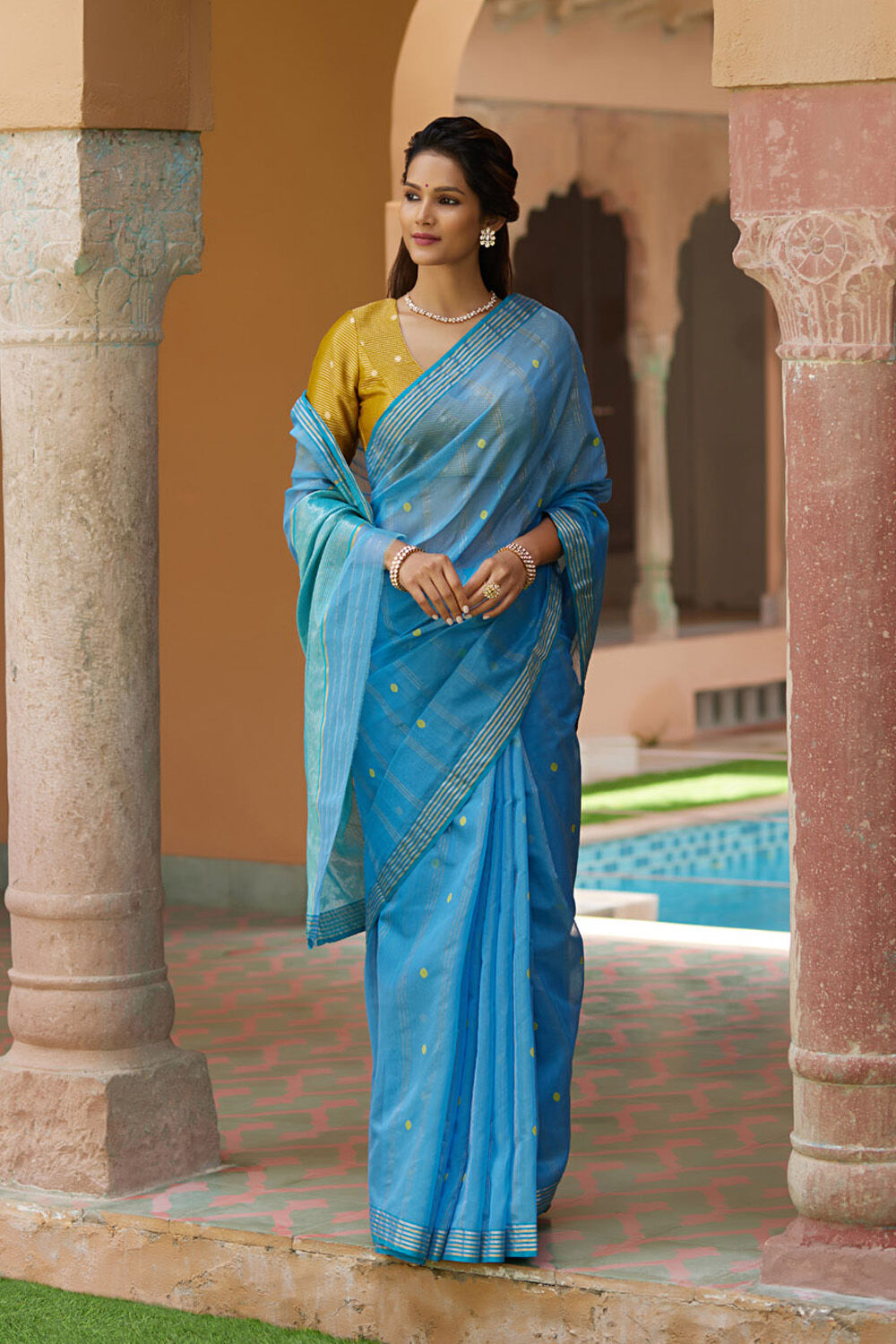 Shop the Green Chanderi Handloom Pure Katan Silk Saree - Elegant & Ethereal  – Luxurion World